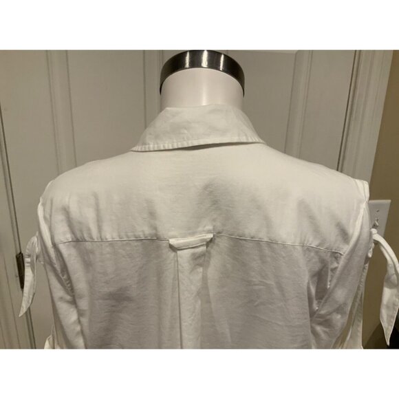 Jonathan Simkhai White Collared Button-Up Oxford Shirt Slit Tie Sleeves, Size L - Picture 8 of 9